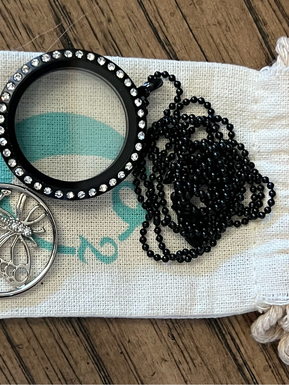 Origami Owl Black Crystal Locket Necklace with Silver Butterfly Pendent